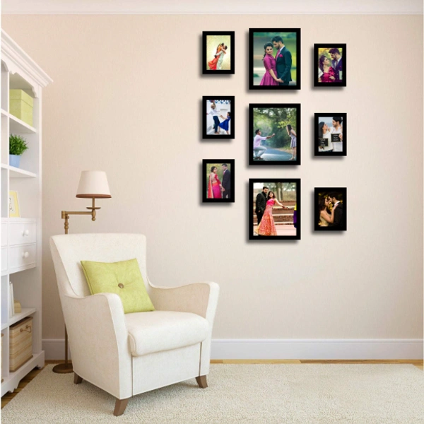 ABHINAVA ONLINE Abhinava Synthetic Wood Photo Frames for Wall & Table - Set of 9 - 8"x 10" & 5"x 7" , BLACK